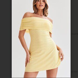 NWT Meshki Lemon Yellow Josie Off Shoulder Mini Dress